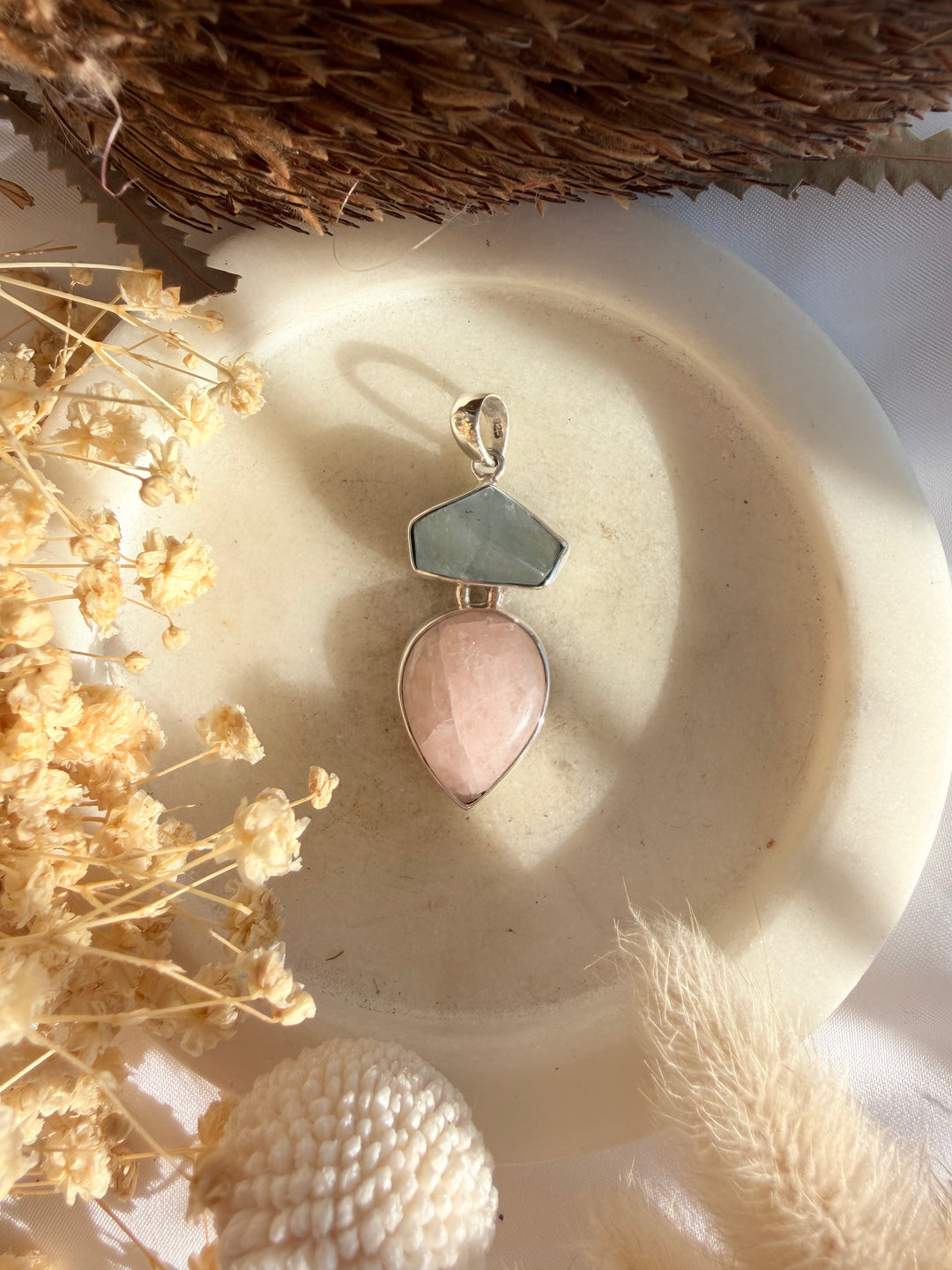 Aquamarine & Morganite Silver Pendant