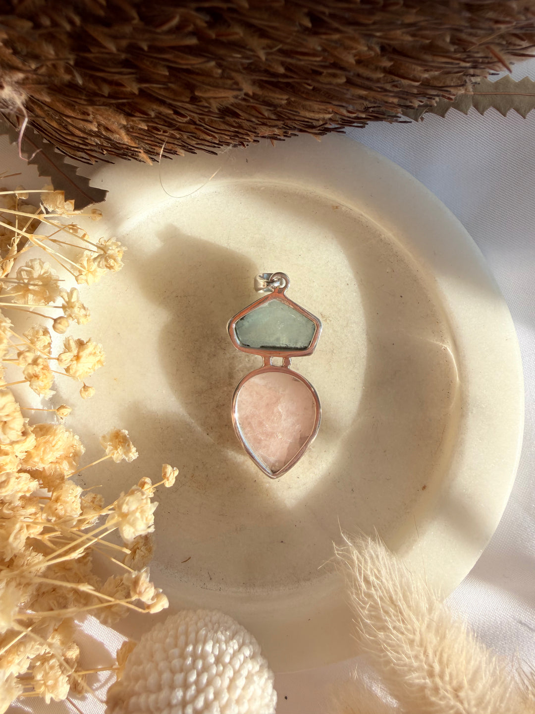 Aquamarine & Morganite Silver Pendant