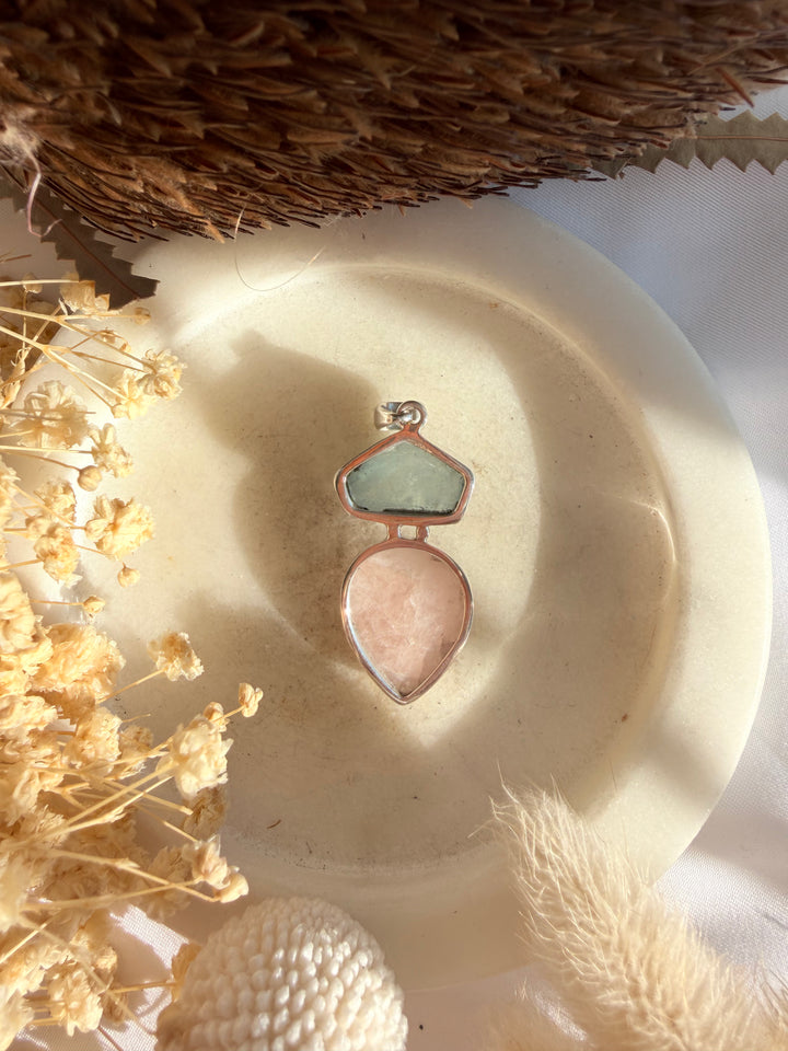 Aquamarine & Morganite Silver Pendant