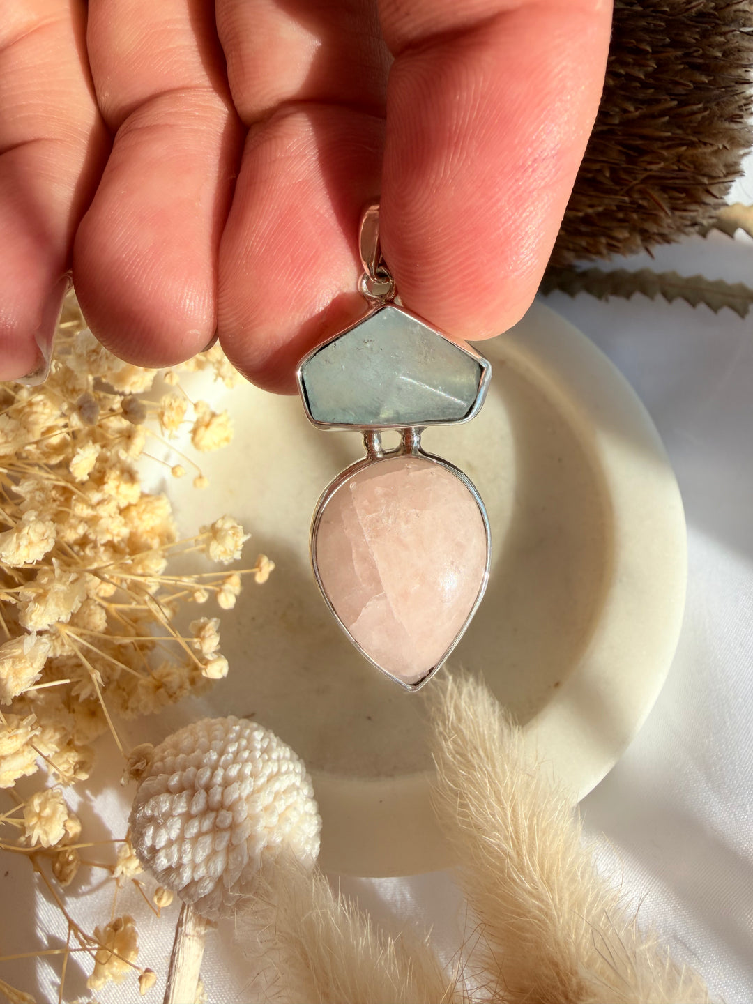 Aquamarine & Morganite Silver Pendant