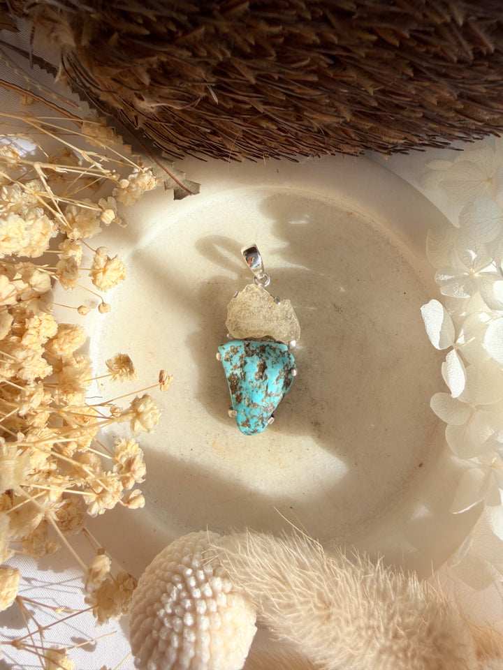 Turquoise & Libyan Desert Glass Silver Pendant