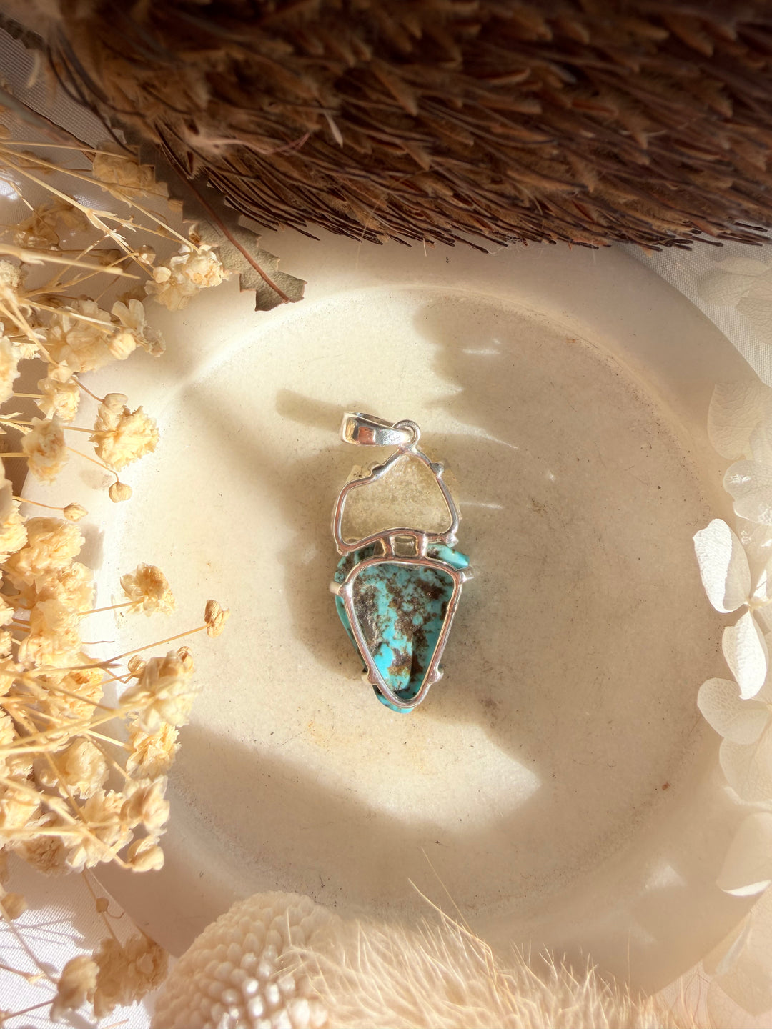 Turquoise & Libyan Desert Glass Silver Pendant