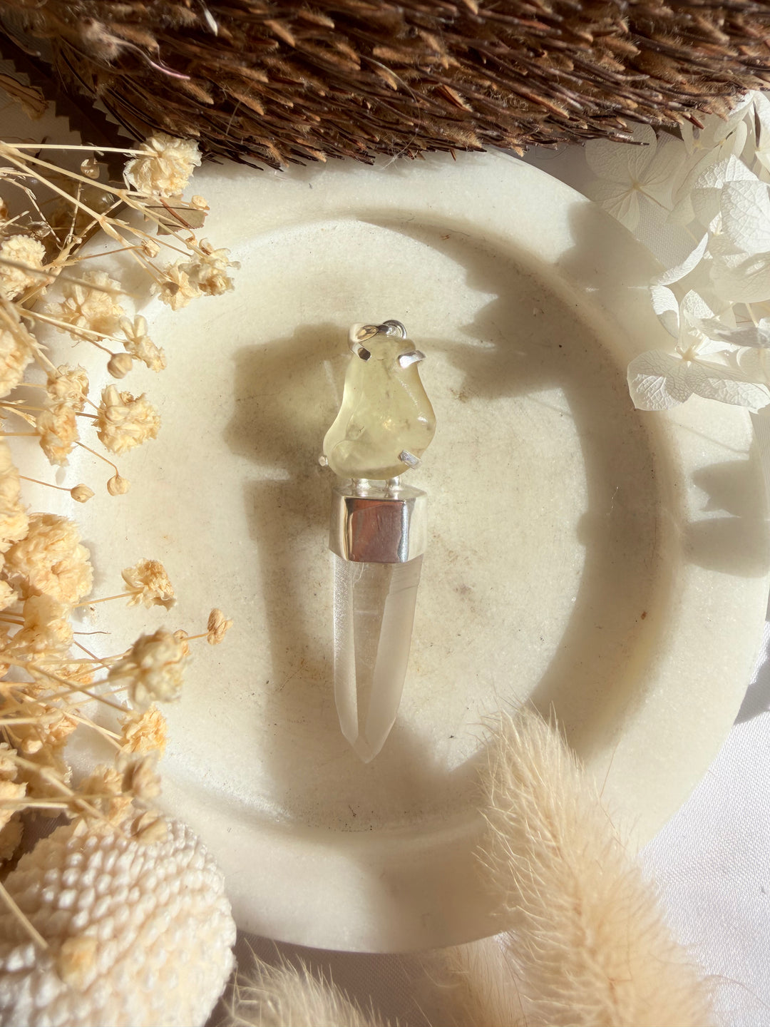 Libyan Desert Glass & Lemurian Silver Pendant