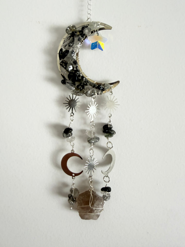 Tourmalinated Quartz Moon Crystal Catcher