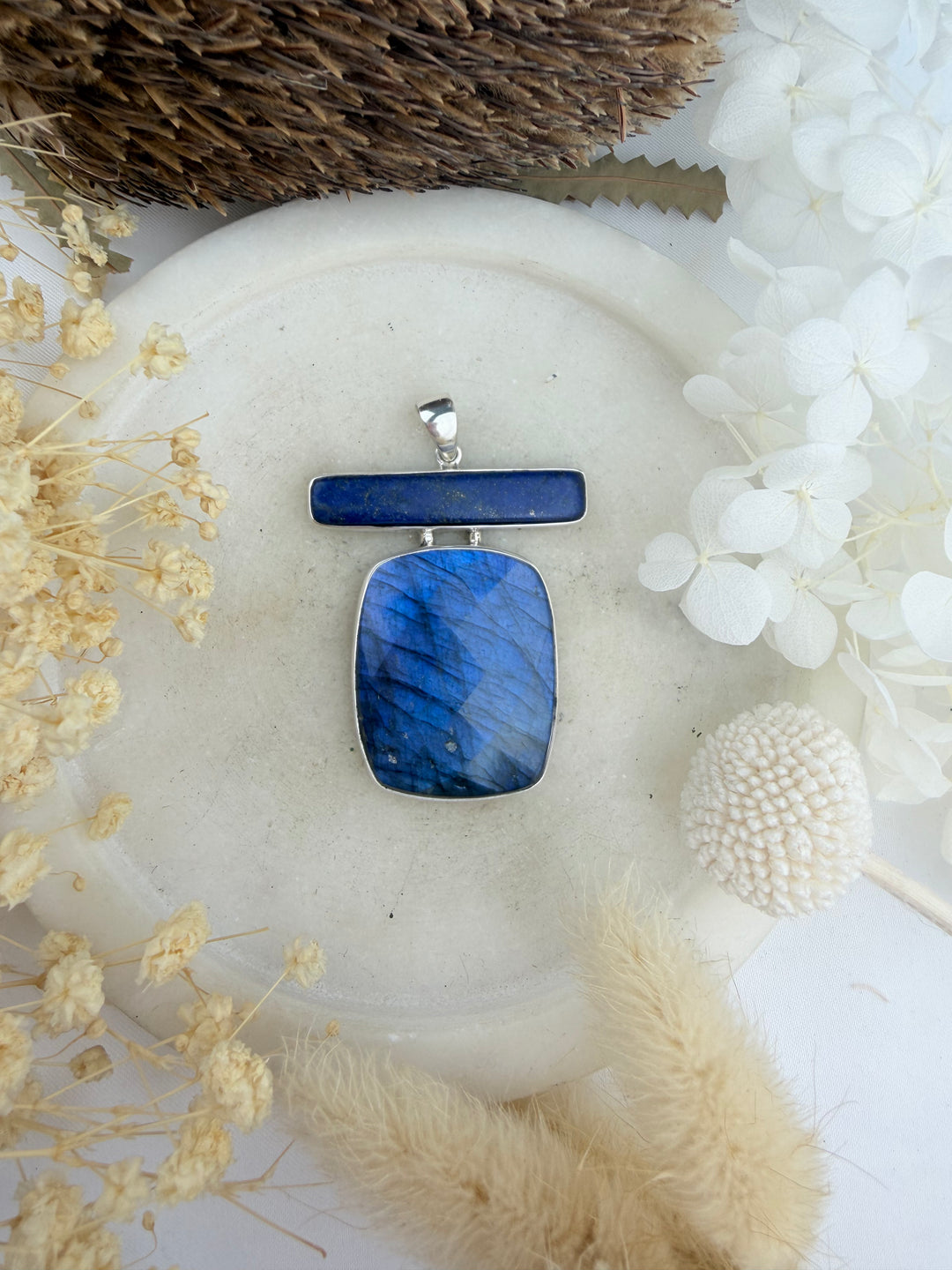 Labradorite & Lapis Lazuli Silver Pendant