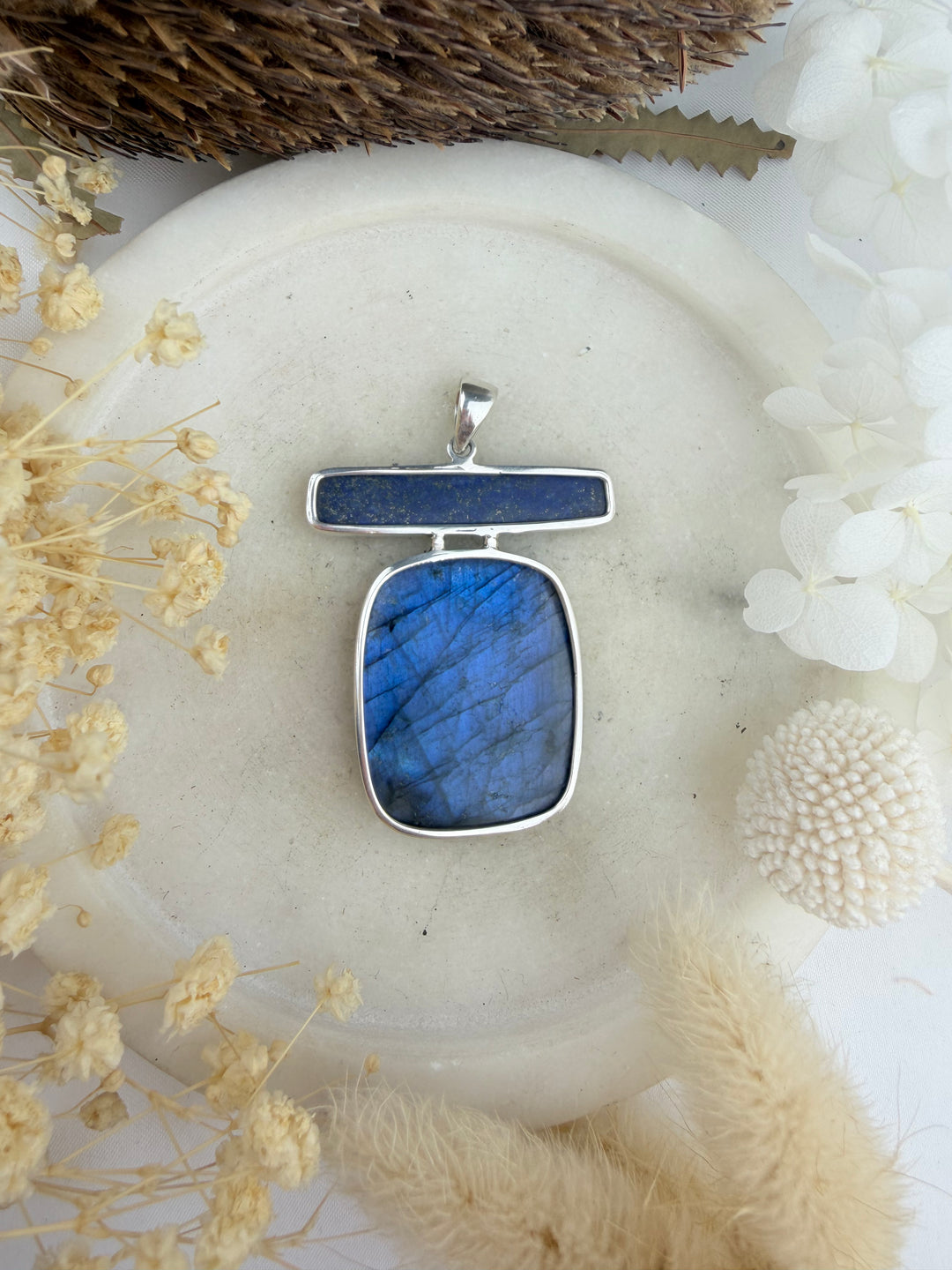 Labradorite & Lapis Lazuli Silver Pendant