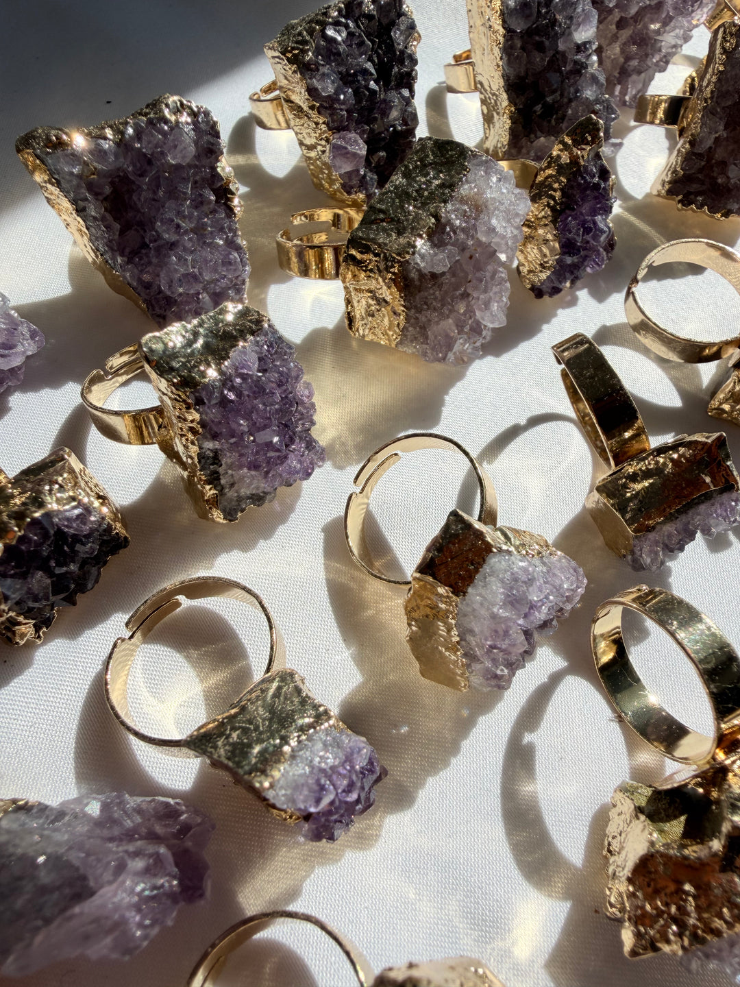 Amethyst Aura Gold Plated Adjustable Ring