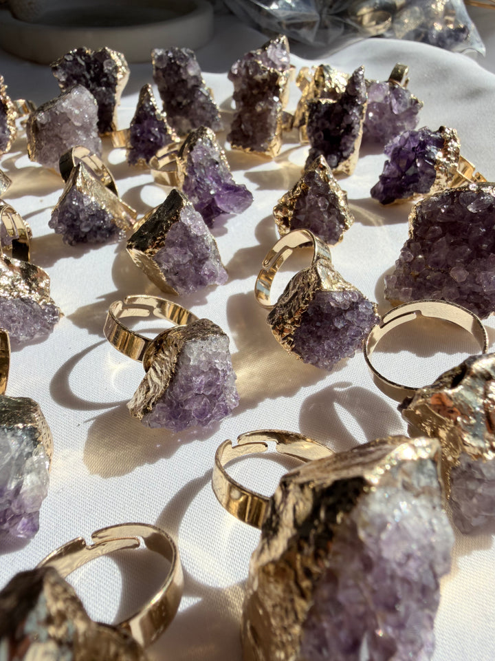 Amethyst Aura Gold Plated Adjustable Ring