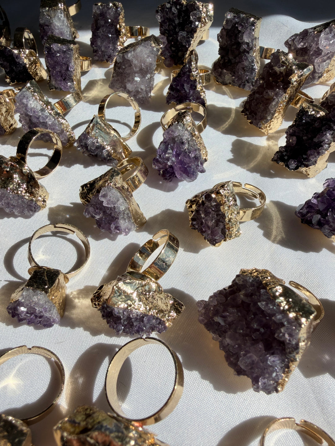 Amethyst Aura Gold Plated Adjustable Ring