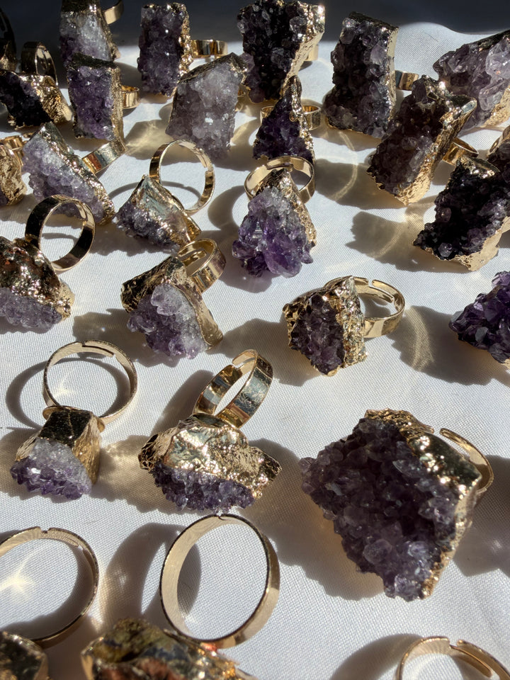 Amethyst Aura Gold Plated Adjustable Ring