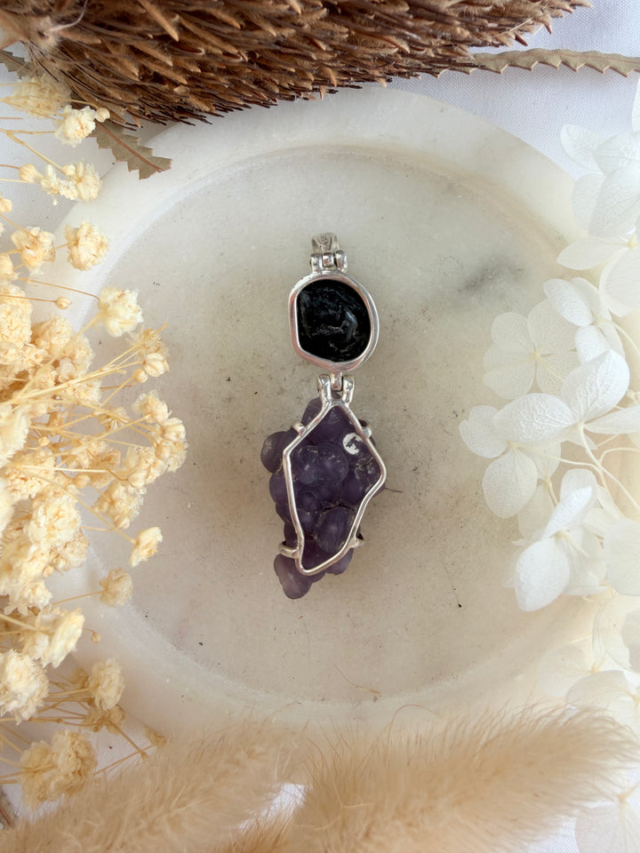 Watermelon Tourmaline & Grape Agate Silver Pendant