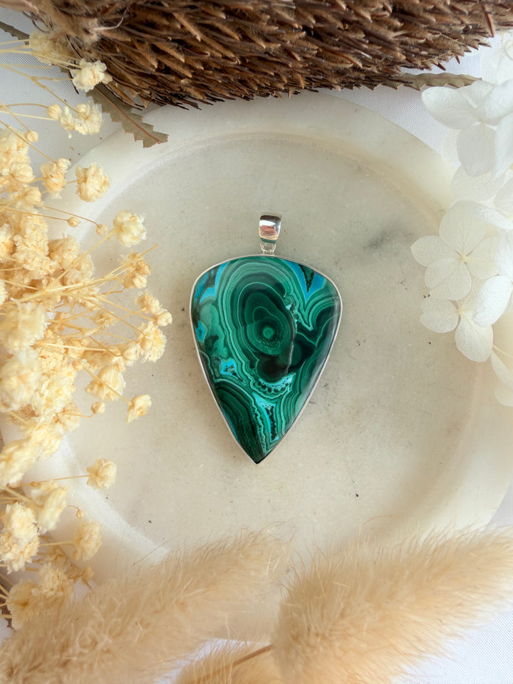 Malachite Chrysocolla Silver Pendant