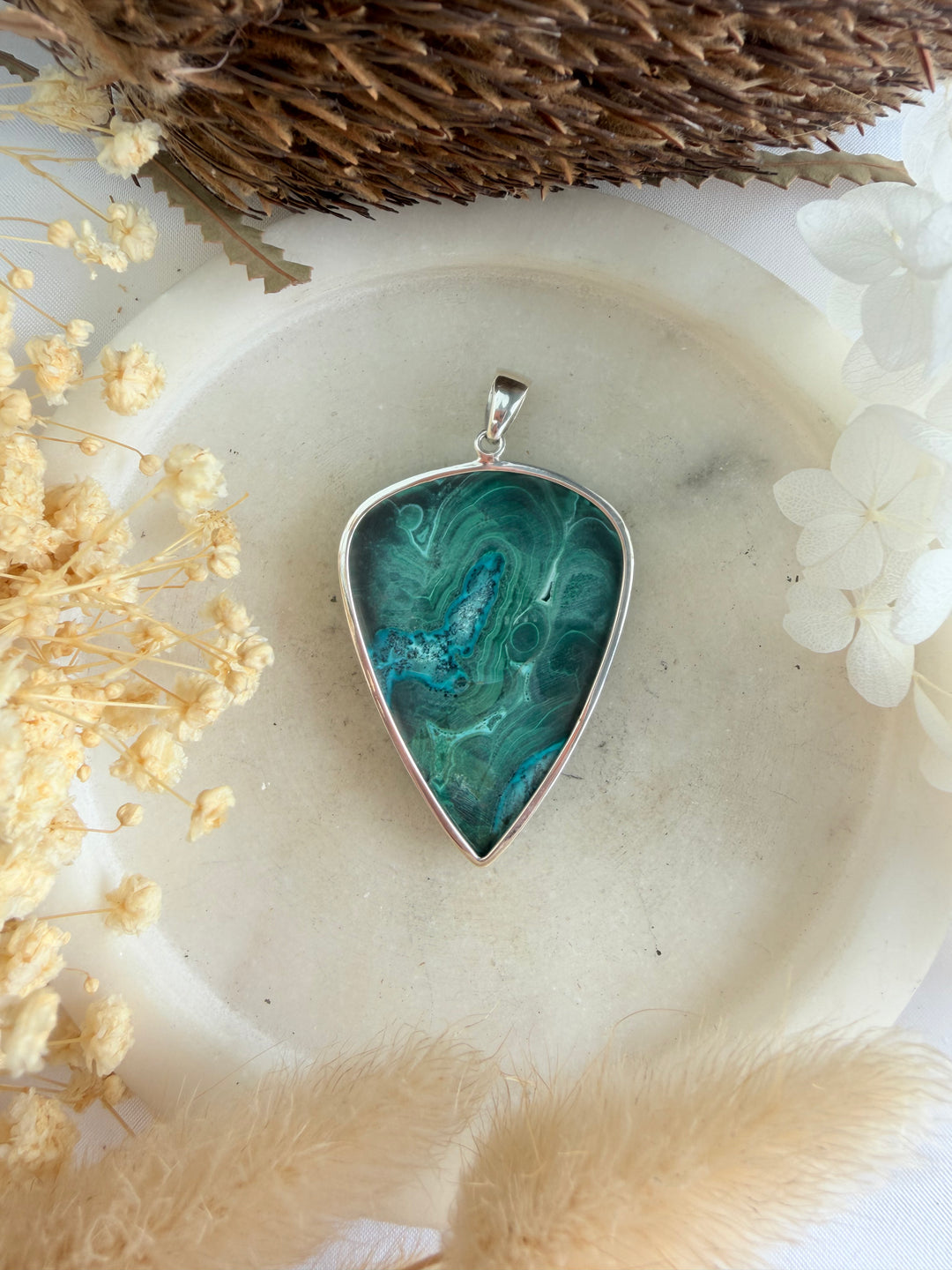 Malachite Chrysocolla Silver Pendant