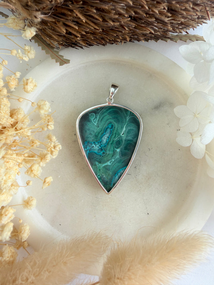 Malachite Chrysocolla Silver Pendant