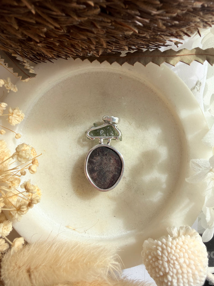 Garnet & Moldavite Silver Pendant