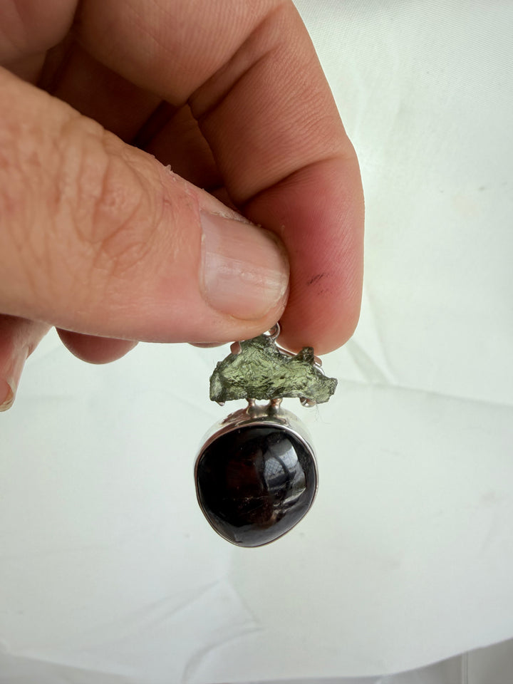 Garnet & Moldavite Silver Pendant