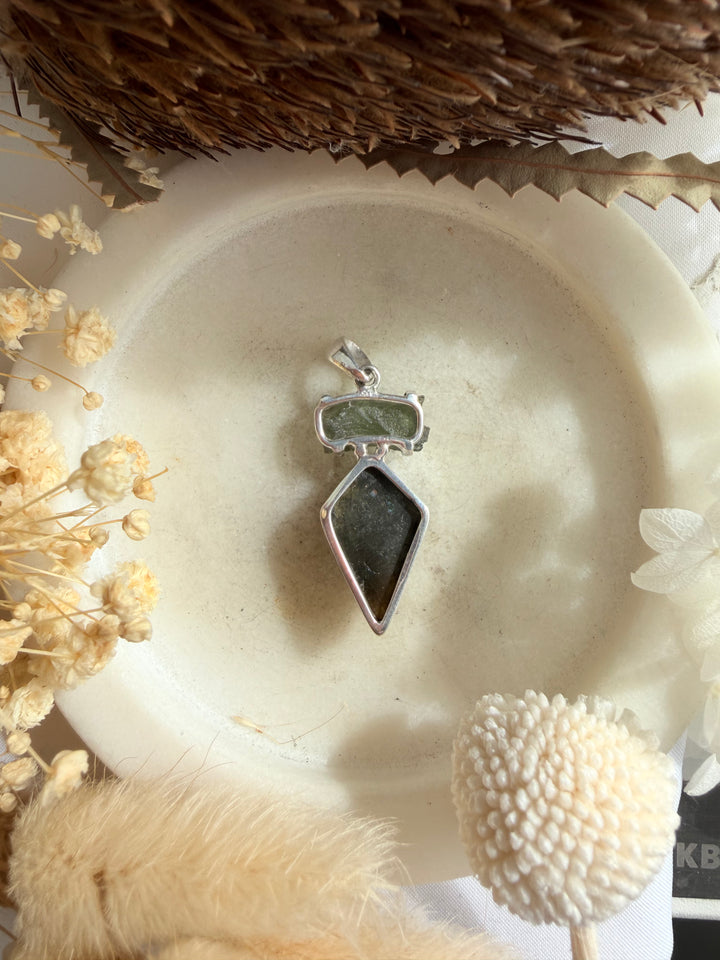 Labradorite & Moldavite Silver Pendant