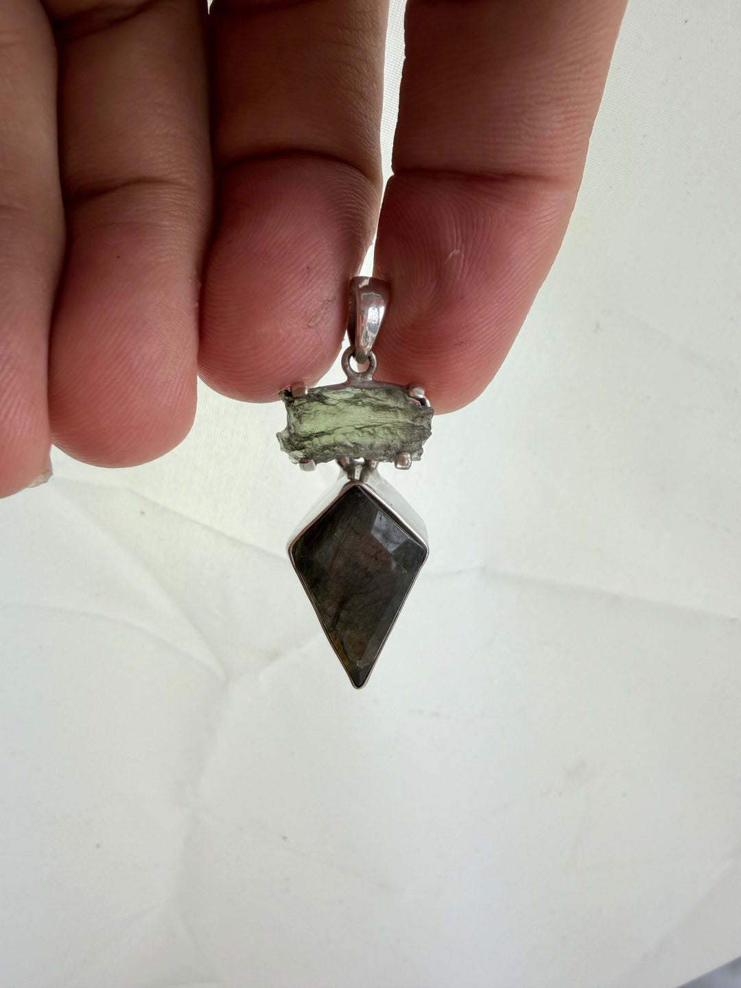 Labradorite & Moldavite Silver Pendant