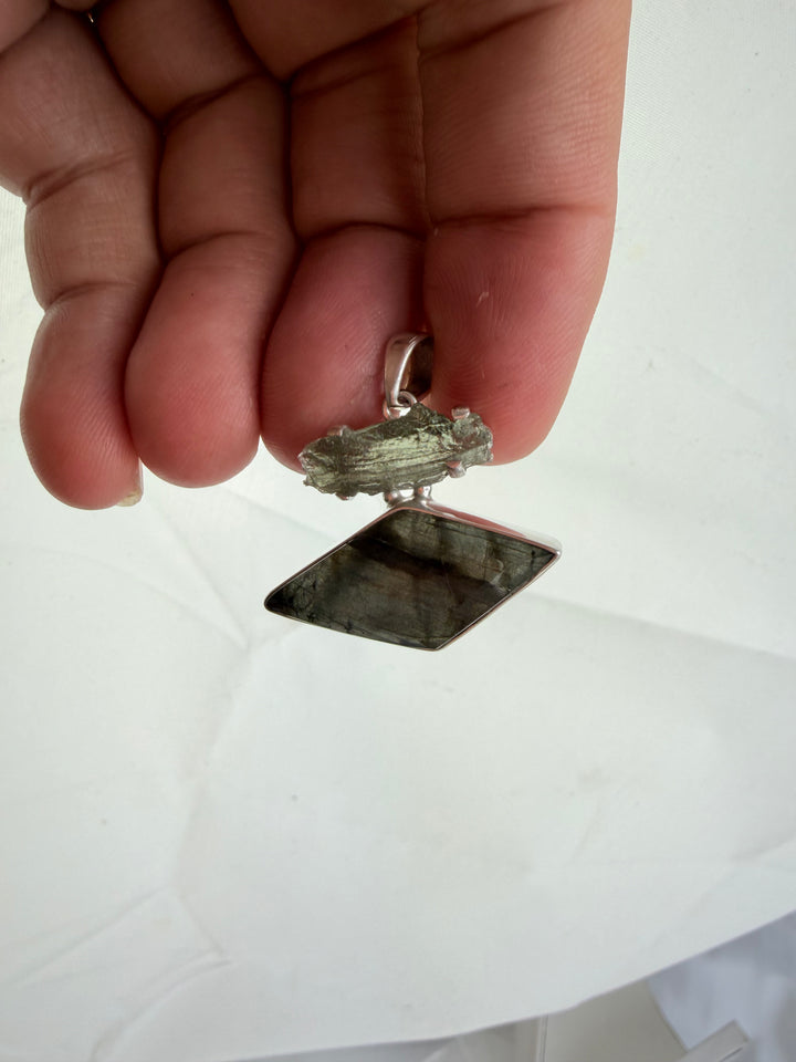 Labradorite & Moldavite Silver Pendant