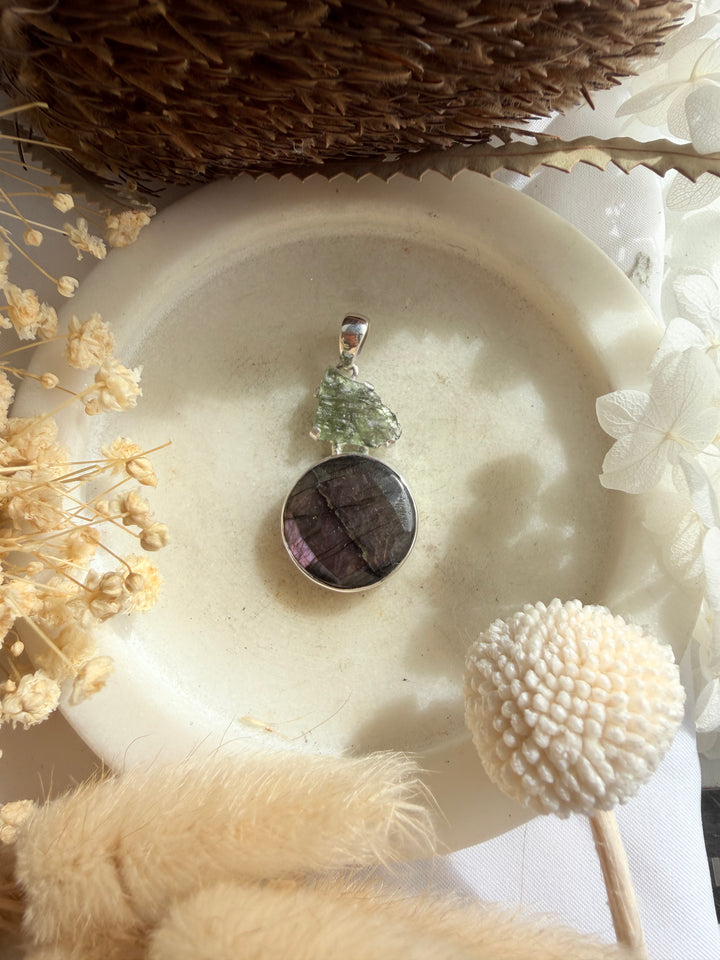 Labradorite & Moldavite Silver Pendant