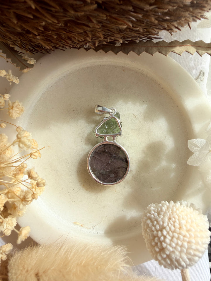 Labradorite & Moldavite Silver Pendant
