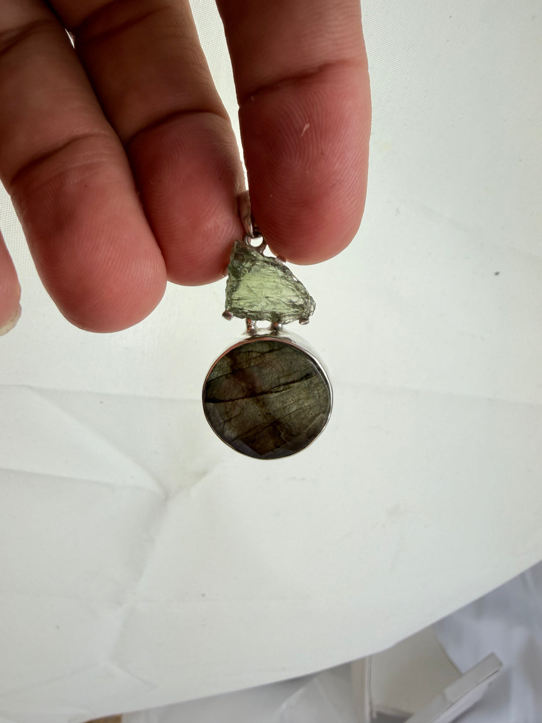 Labradorite & Moldavite Silver Pendant