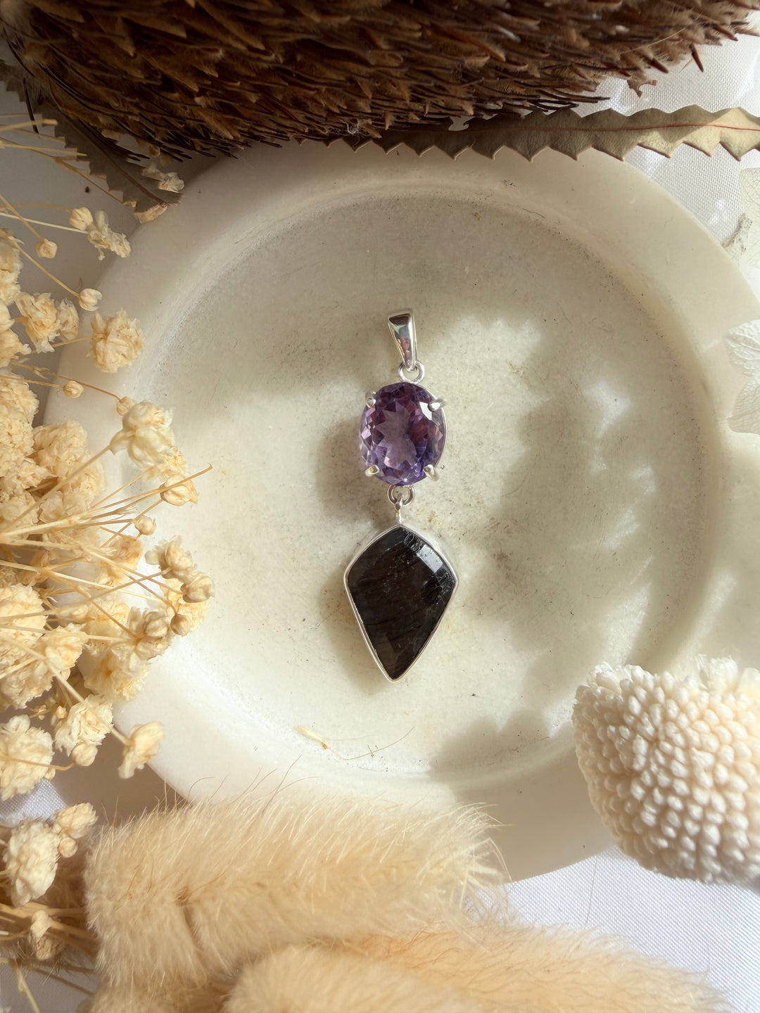 Labradorite & Amethyst Silver Pendant