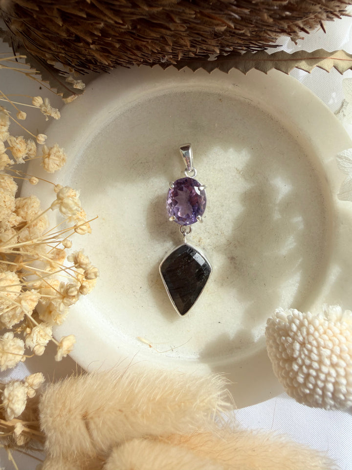 Labradorite & Amethyst Silver Pendant