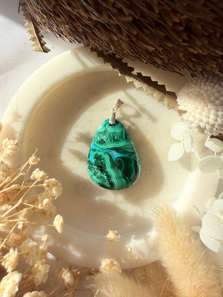 Malachite Chrysocolla Silver Pendant