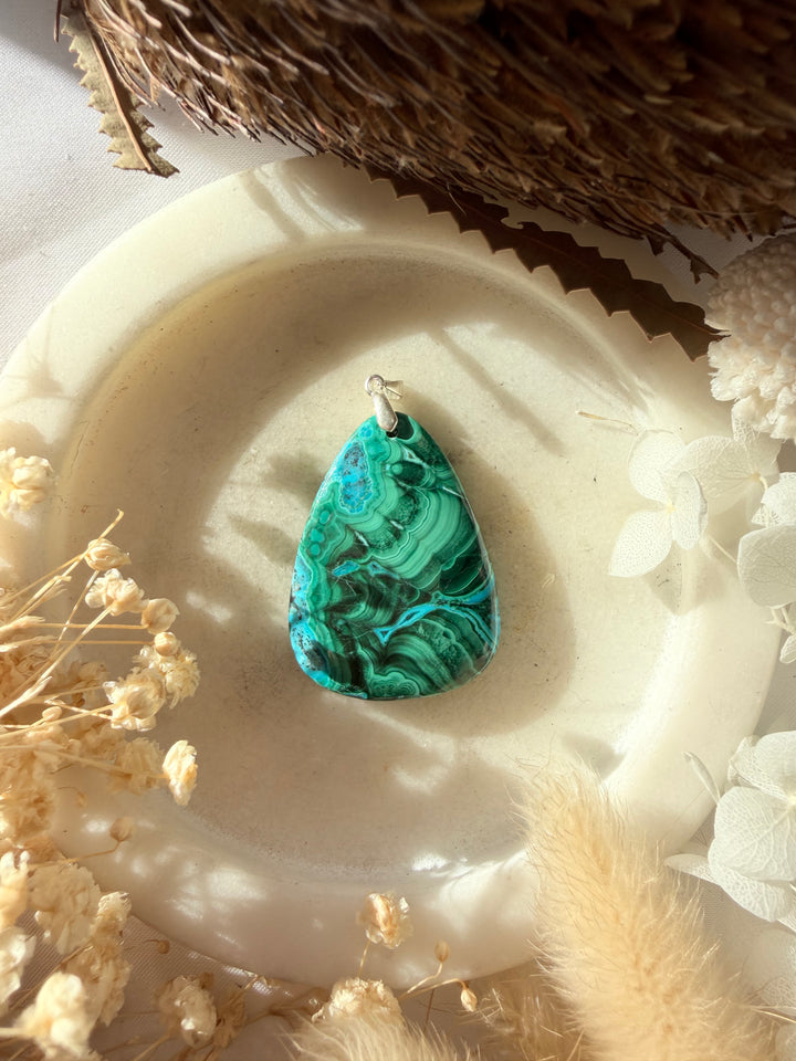 Malachite Chrysocolla Silver Pendant