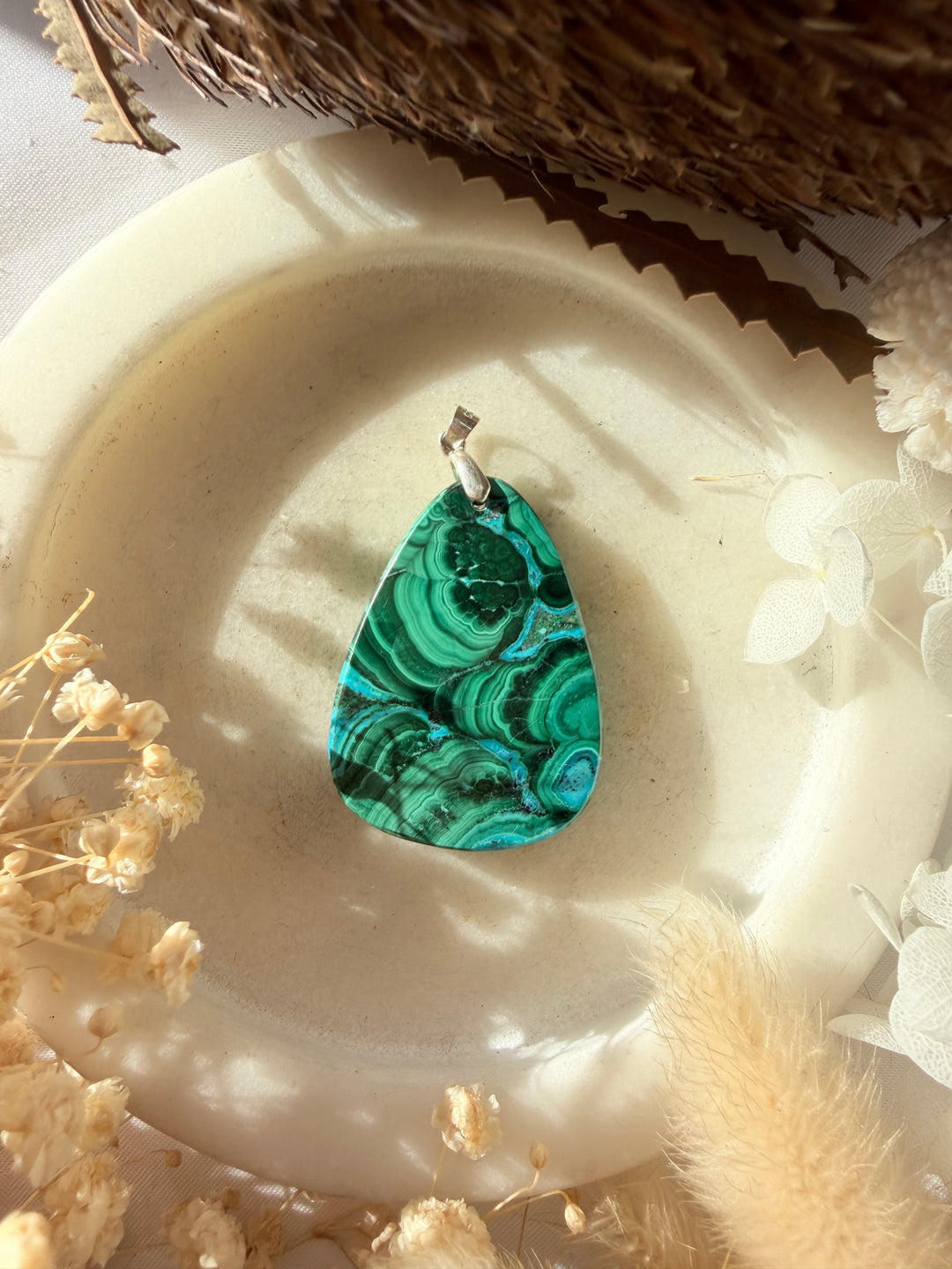 Malachite Chrysocolla Silver Pendant