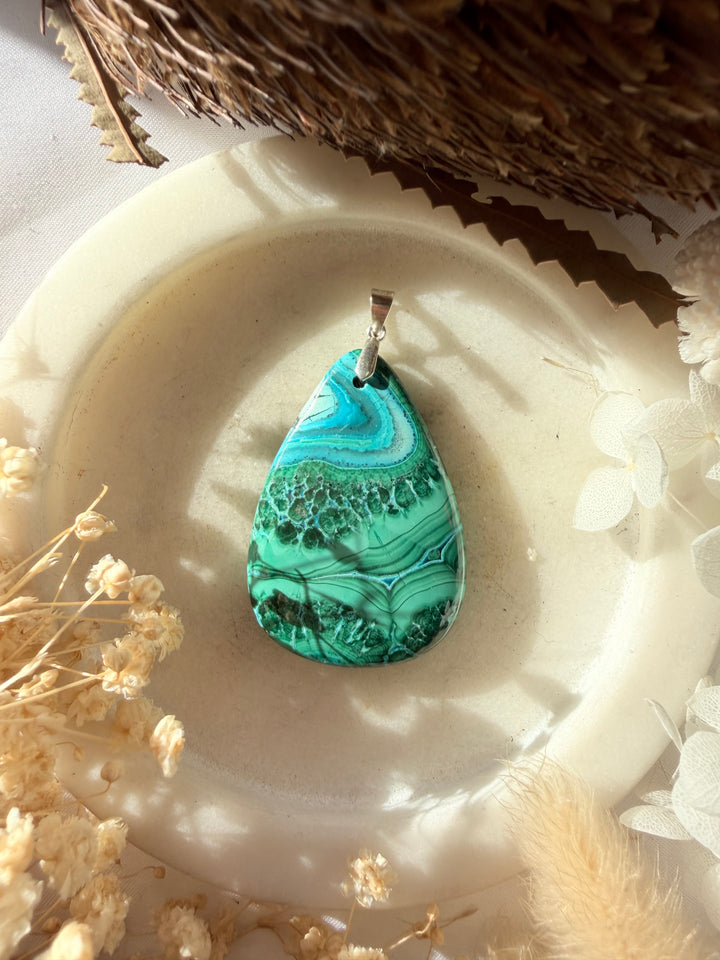 Malachite Chrysocolla Silver Pendant