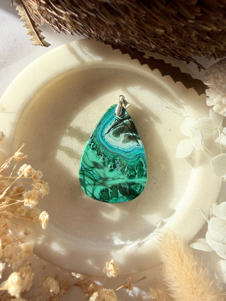 Malachite Chrysocolla Silver Pendant