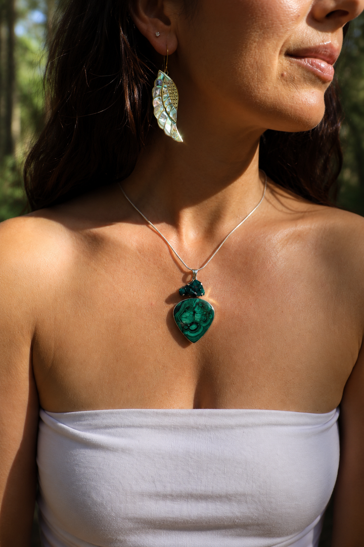 Dioptase & Malachite Silver Pendant
