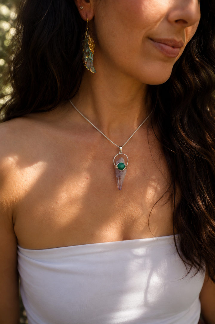 Vera Cruz Amethyst & Malachite Silver Pendant - The Light Keepers Wand