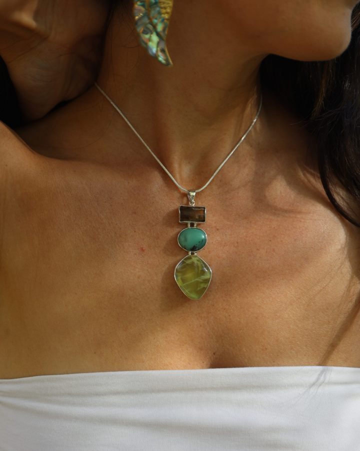 Prehnite, Chrysoprase & Smoky Citrine Silver Pendant