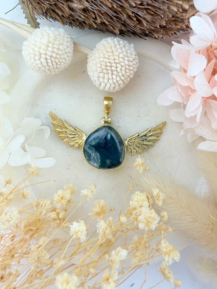 Rainbow Blue Fluorite Anahata Pendant