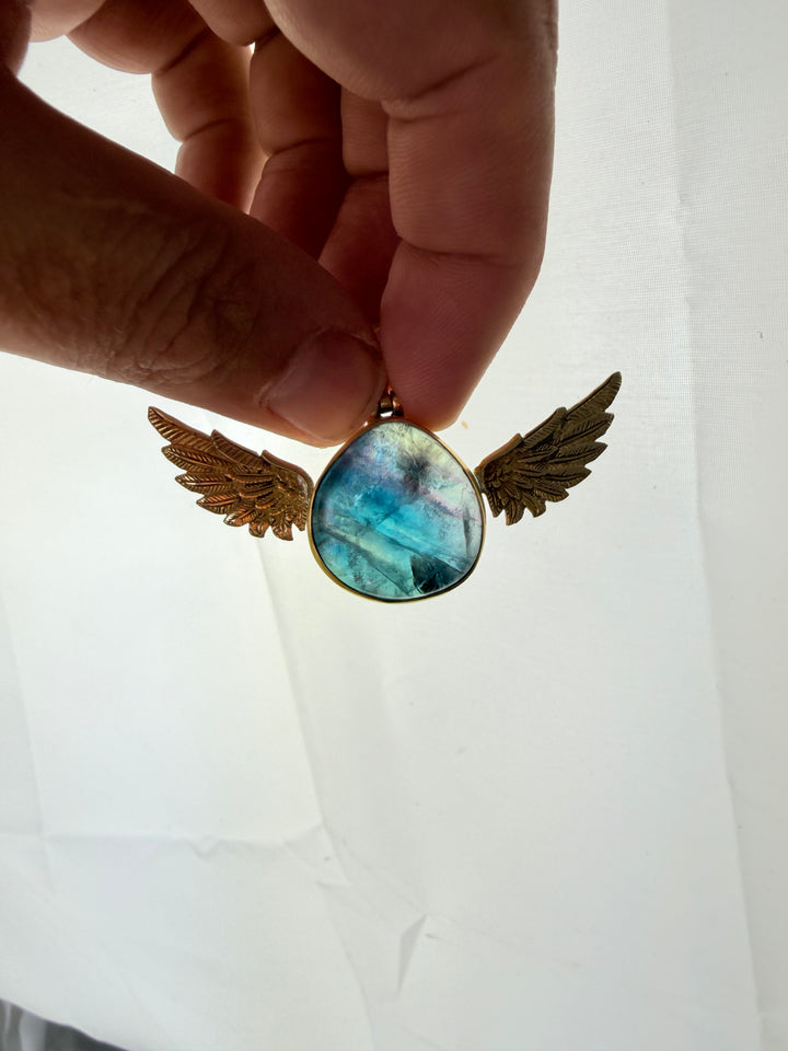 Rainbow Blue Fluorite Anahata Pendant