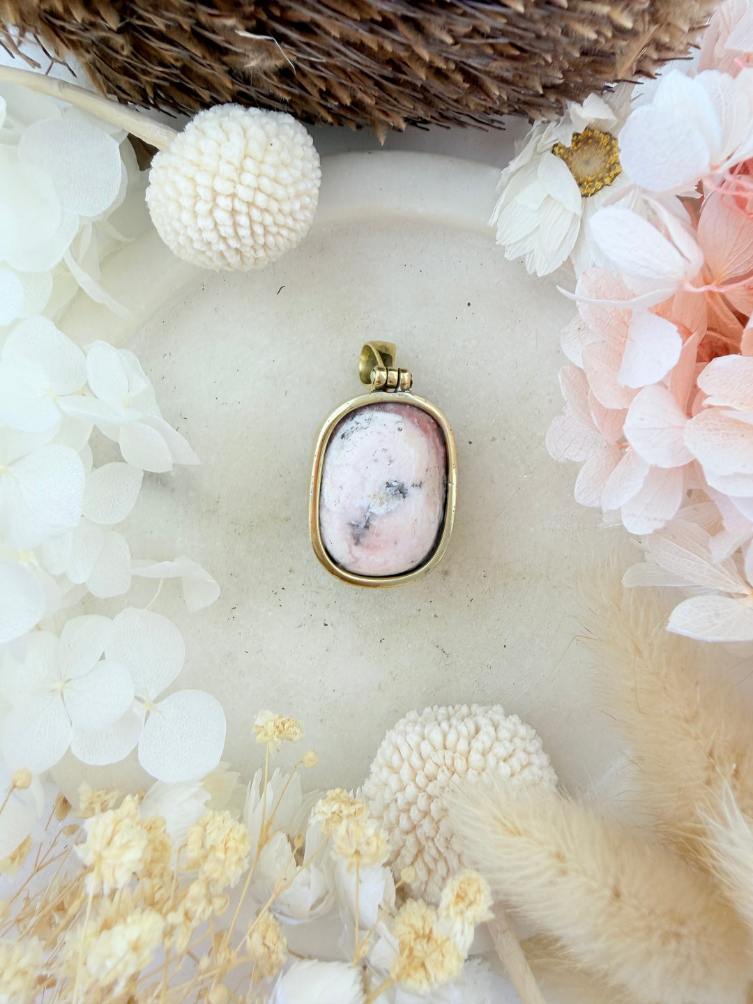 Pink Opal Brass Pendant