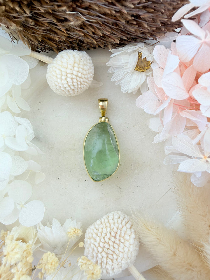 Green Fluorite Brass Pendant