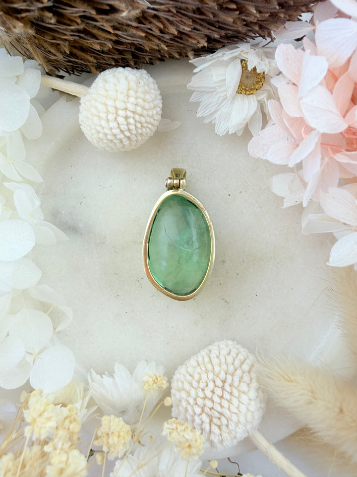 Green Fluorite Brass Pendant