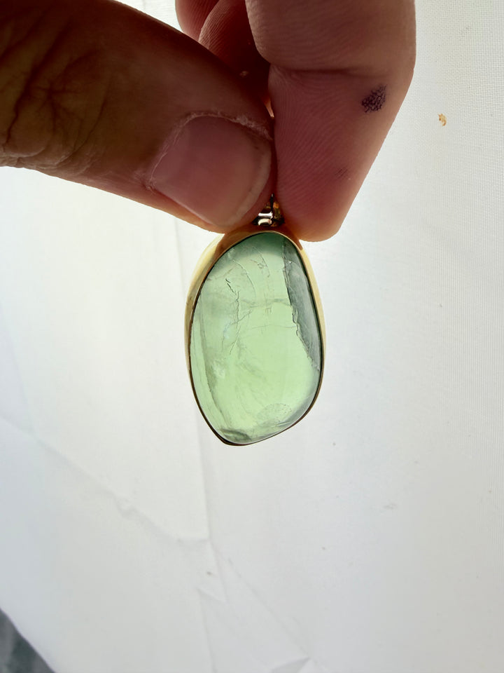 Green Fluorite Brass Pendant