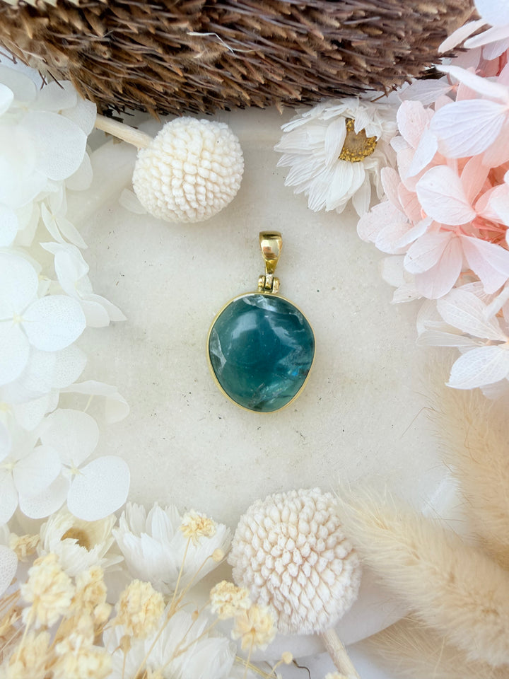 Blue Fluorite Brass Pendant