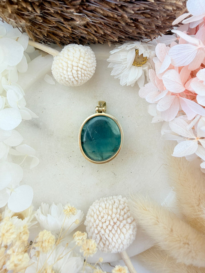 Blue Fluorite Brass Pendant