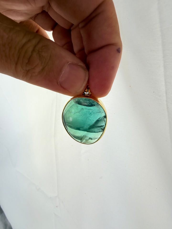 Blue Fluorite Brass Pendant
