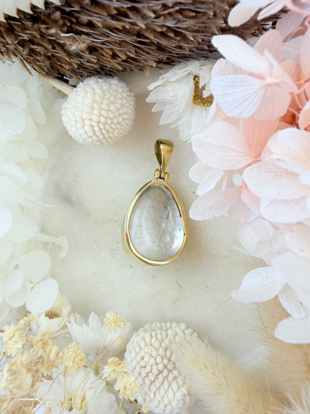 Clear Quartz Brass Pendant
