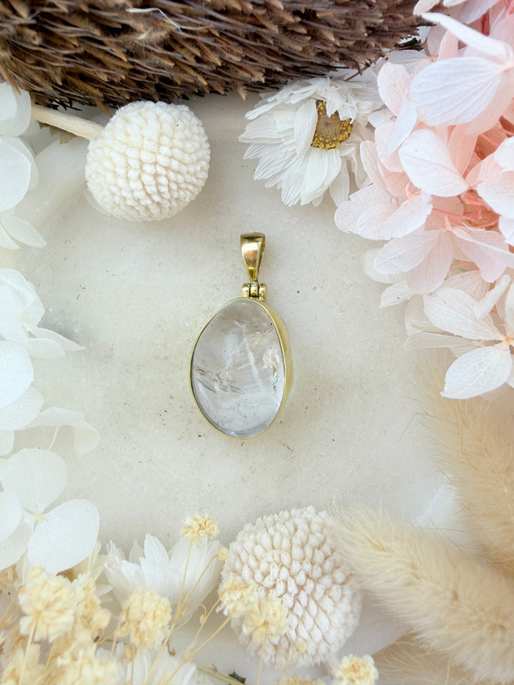 Clear Quartz Brass Pendant