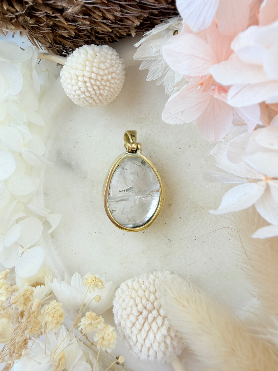 Clear Quartz Brass Pendant