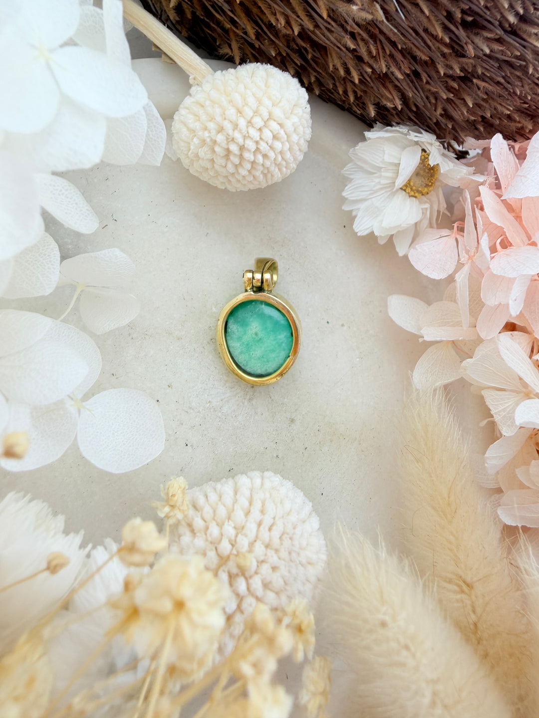 Chrysoprase Brass Pendant