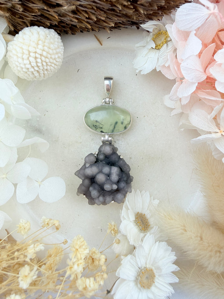 Prehnite & Grape Agate Silver Pendant